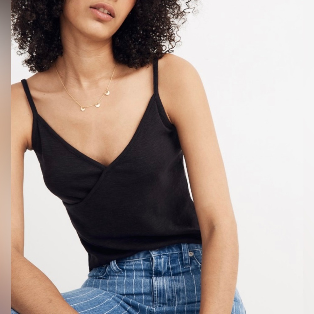 MADEWELL WOMEN'S BLACK SPAGHETTI
STRAP WRAP CAMI TANK TOP Size S Black